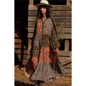 Anthropologie X Carolina K  Josefina Blouson-Sleeve Tiered Maxi Shirtdress S